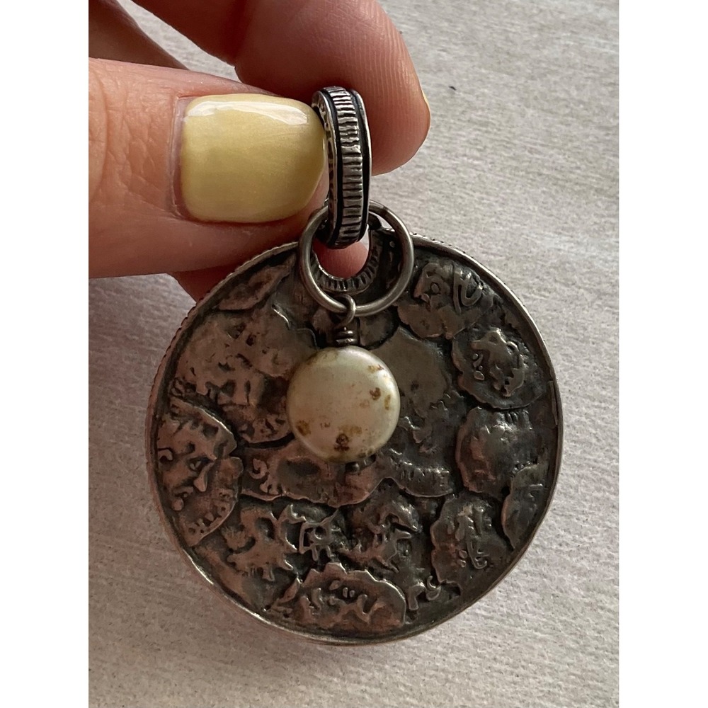 retired Silpada Sterling Silver Oxidized Reversible Large Disc Pendant Coin Pear